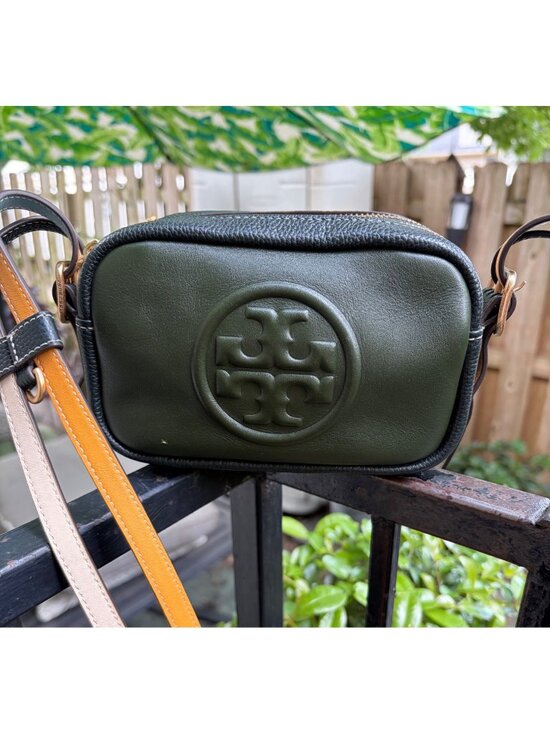 Tory Burch Handbags - Tory Burch Perry Bombe Leather Patina Dark Green Crossbody Bag